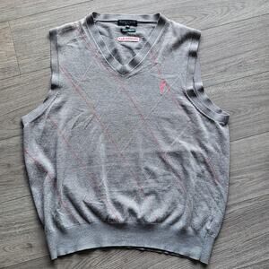 Fairway & Greene Italian Merino Wool Mens XL Gray Pink Argyle Sweater Vest